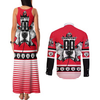 Personalized Polar Bear Hockey Canada Couples Matching Tank Maxi Dress and Long Sleeve Button Shirt Maple Leaf Ice Warrior