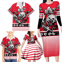 Personalized Polar Bear Hockey Canada Family Matching Long Sleeve Bodycon Dress and Hawaiian Shirt Maple Leaf Ice Warrior