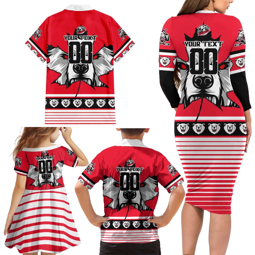 Personalized Polar Bear Hockey Canada Family Matching Long Sleeve Bodycon Dress and Hawaiian Shirt Maple Leaf Ice Warrior