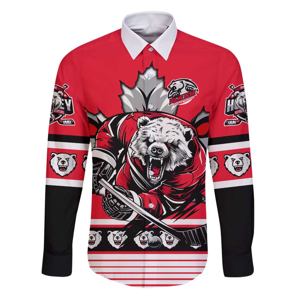 Personalized Polar Bear Hockey Canada Family Matching Long Sleeve Bodycon Dress and Hawaiian Shirt Maple Leaf Ice Warrior