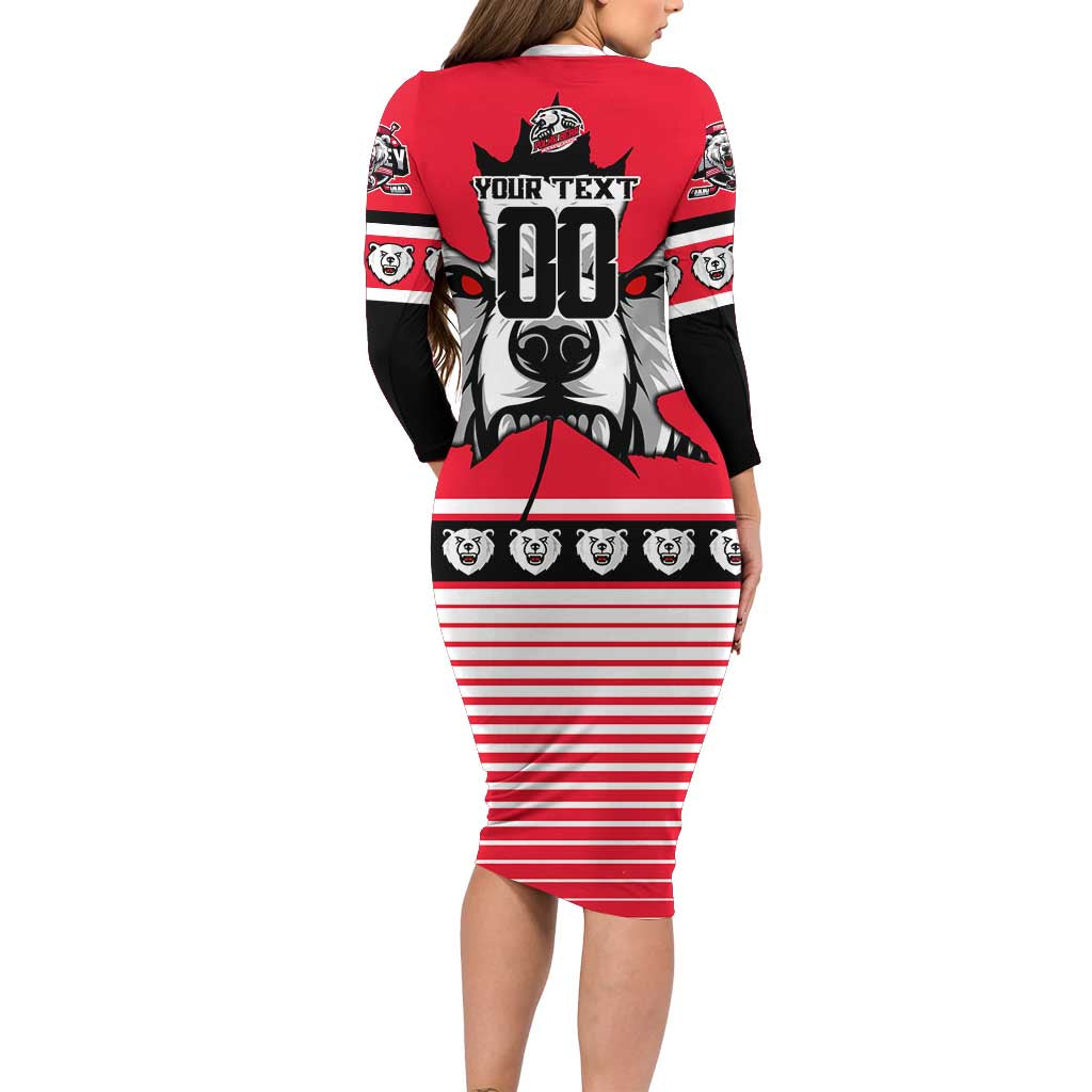Personalized Polar Bear Hockey Canada Family Matching Long Sleeve Bodycon Dress and Hawaiian Shirt Maple Leaf Ice Warrior
