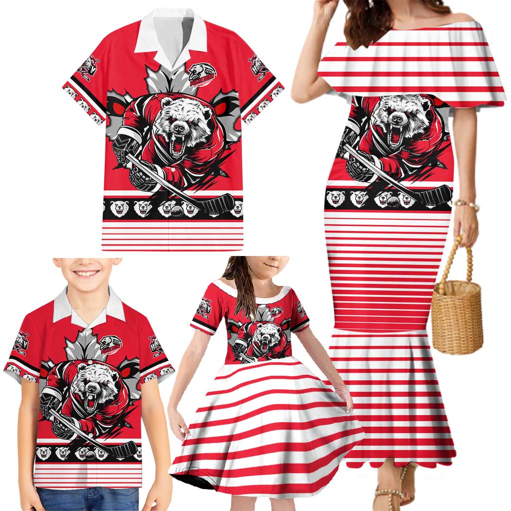 Personalized Polar Bear Hockey Canada Family Matching Mermaid Dress and Hawaiian Shirt Maple Leaf Ice Warrior