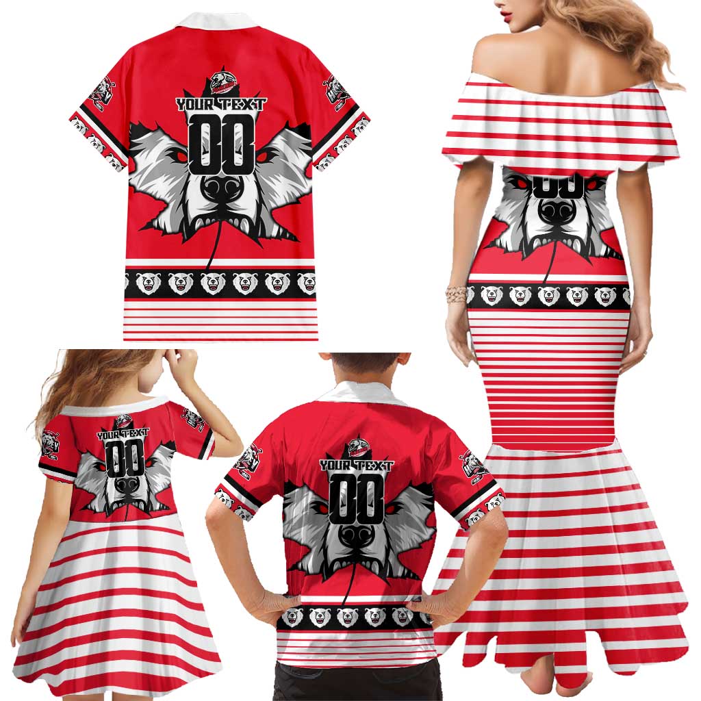 Personalized Polar Bear Hockey Canada Family Matching Mermaid Dress and Hawaiian Shirt Maple Leaf Ice Warrior