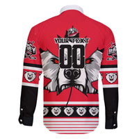 Personalized Polar Bear Hockey Canada Family Matching Off The Shoulder Long Sleeve Dress and Hawaiian Shirt Maple Leaf Ice Warrior