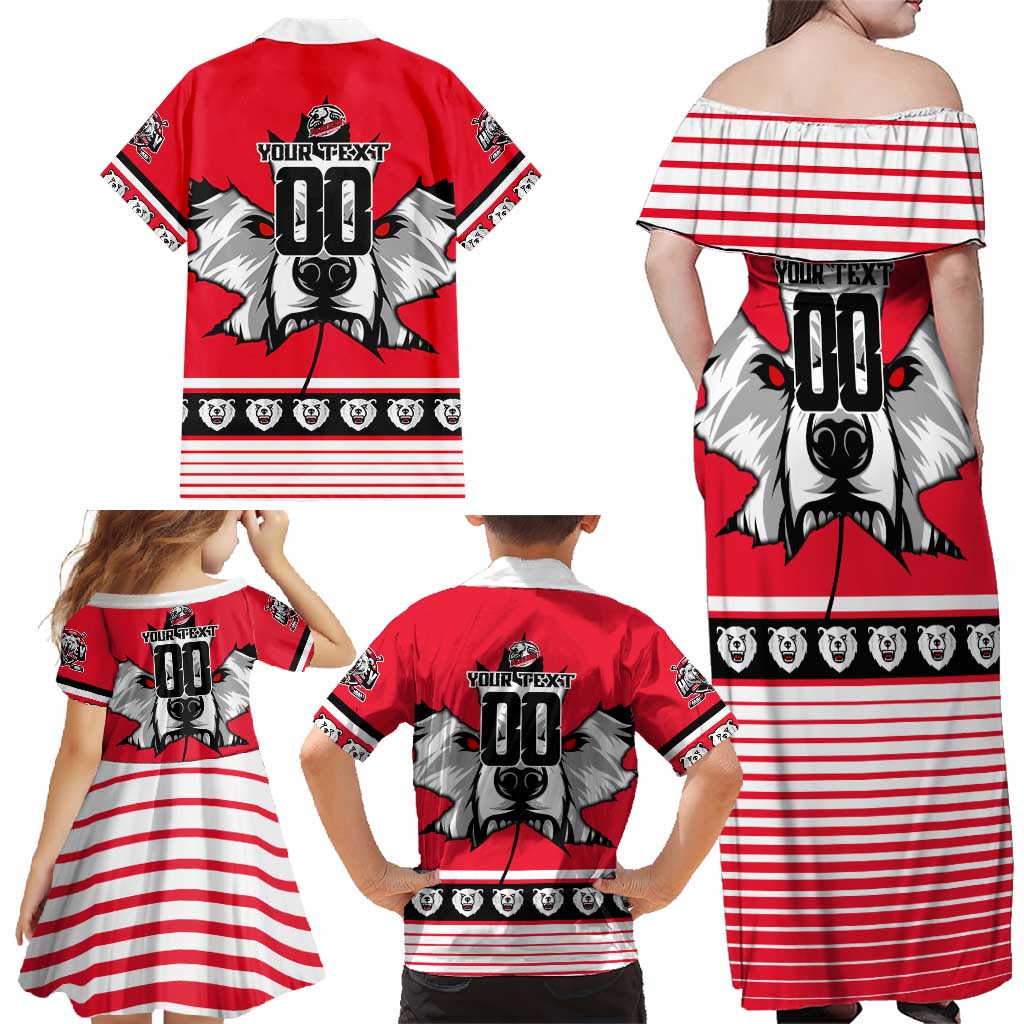 Personalized Polar Bear Hockey Canada Family Matching Off Shoulder Maxi Dress and Hawaiian Shirt Maple Leaf Ice Warrior