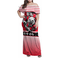 Personalized Polar Bear Hockey Canada Family Matching Off Shoulder Maxi Dress and Hawaiian Shirt Maple Leaf Ice Warrior