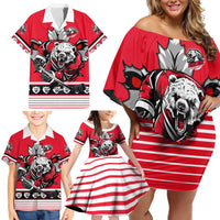Personalized Polar Bear Hockey Canada Family Matching Off Shoulder Short Dress and Hawaiian Shirt Maple Leaf Ice Warrior
