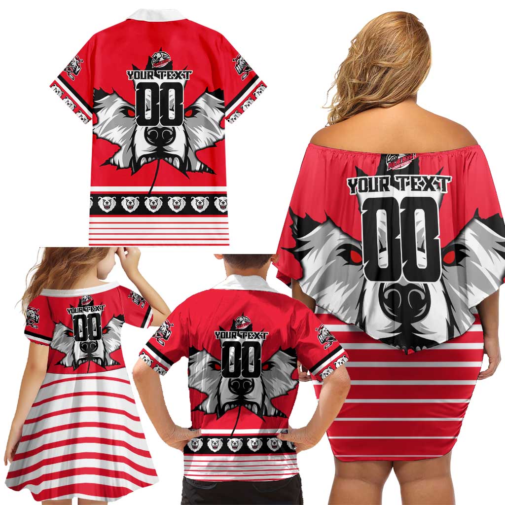 Personalized Polar Bear Hockey Canada Family Matching Off Shoulder Short Dress and Hawaiian Shirt Maple Leaf Ice Warrior