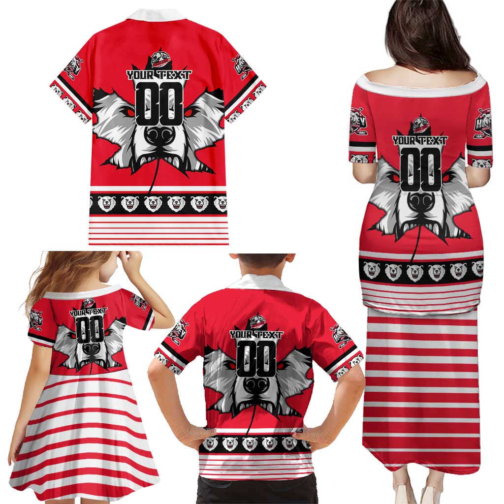 Personalized Polar Bear Hockey Canada Family Matching Puletasi and Hawaiian Shirt Maple Leaf Ice Warrior