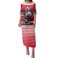 Personalized Polar Bear Hockey Canada Family Matching Puletasi and Hawaiian Shirt Maple Leaf Ice Warrior