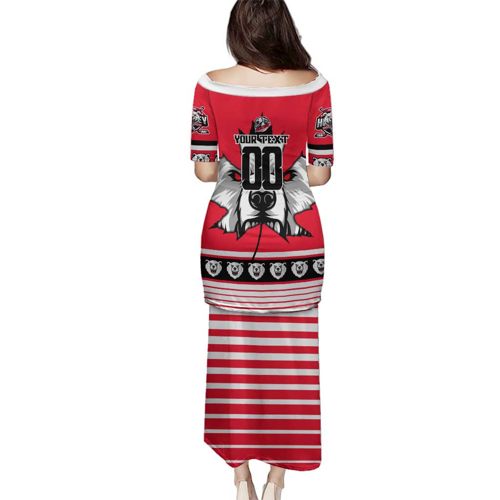 Personalized Polar Bear Hockey Canada Family Matching Puletasi and Hawaiian Shirt Maple Leaf Ice Warrior