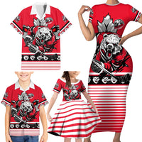 Personalized Polar Bear Hockey Canada Family Matching Short Sleeve Bodycon Dress and Hawaiian Shirt Maple Leaf Ice Warrior