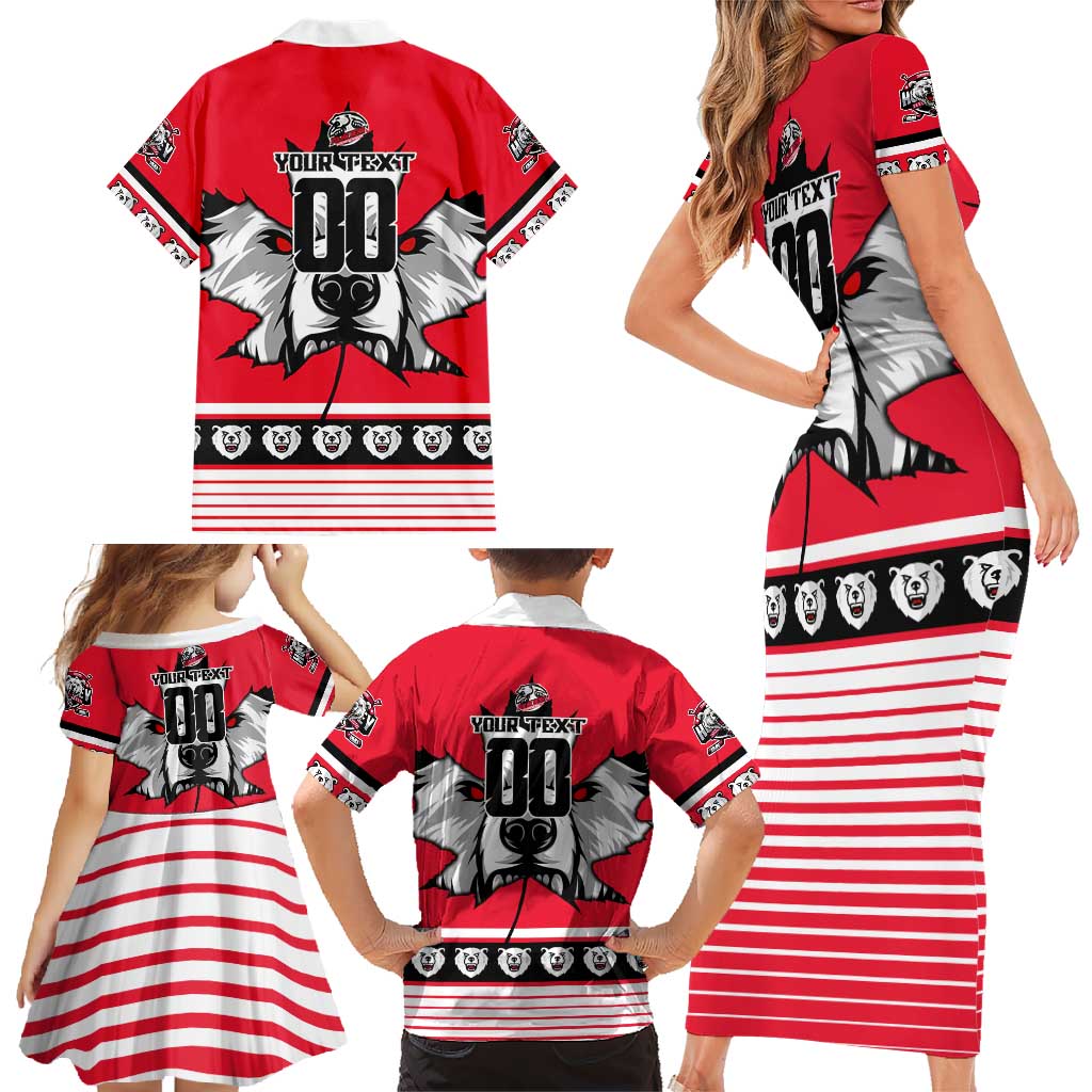 Personalized Polar Bear Hockey Canada Family Matching Short Sleeve Bodycon Dress and Hawaiian Shirt Maple Leaf Ice Warrior