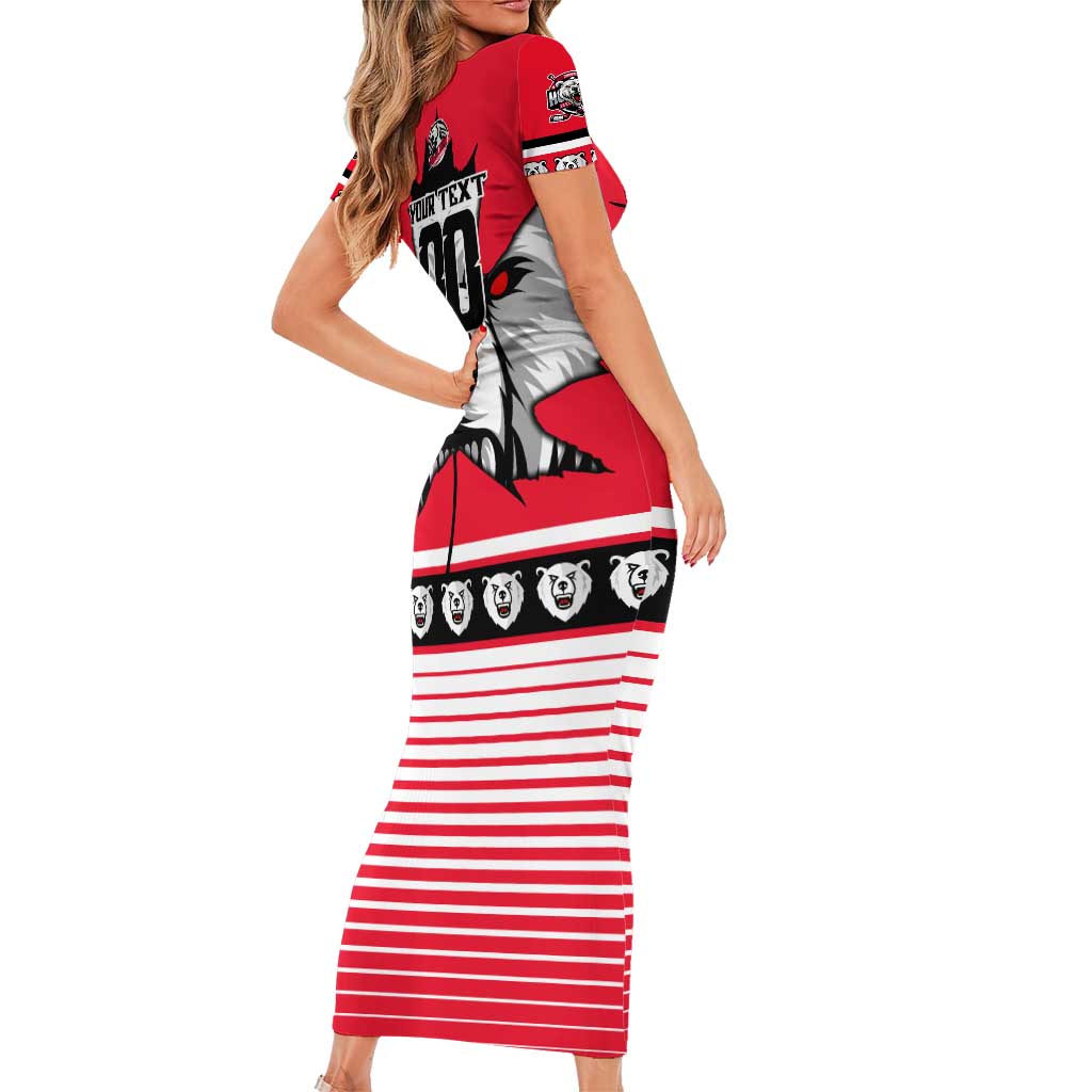Personalized Polar Bear Hockey Canada Family Matching Short Sleeve Bodycon Dress and Hawaiian Shirt Maple Leaf Ice Warrior