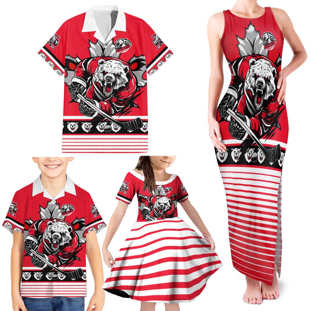 Personalized Polar Bear Hockey Canada Family Matching Tank Maxi Dress and Hawaiian Shirt Maple Leaf Ice Warrior