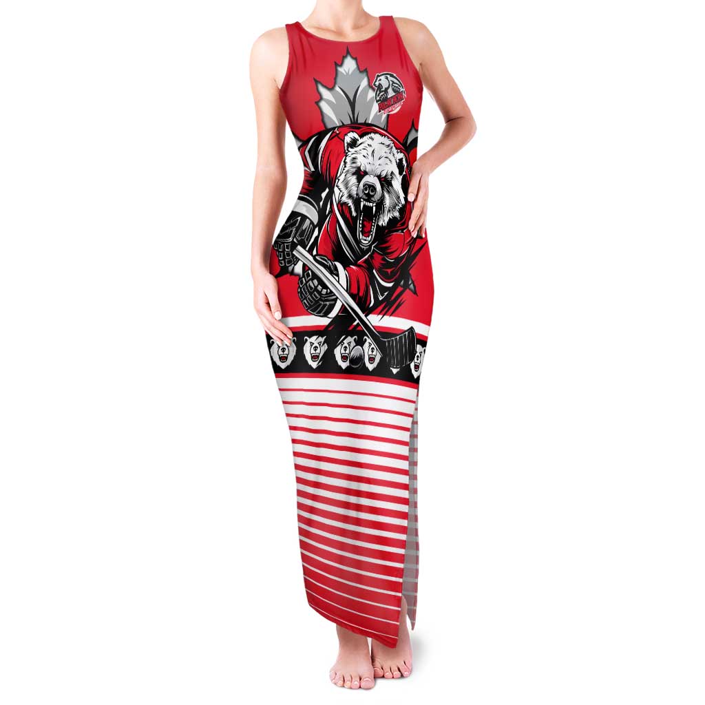 Personalized Polar Bear Hockey Canada Family Matching Tank Maxi Dress and Hawaiian Shirt Maple Leaf Ice Warrior