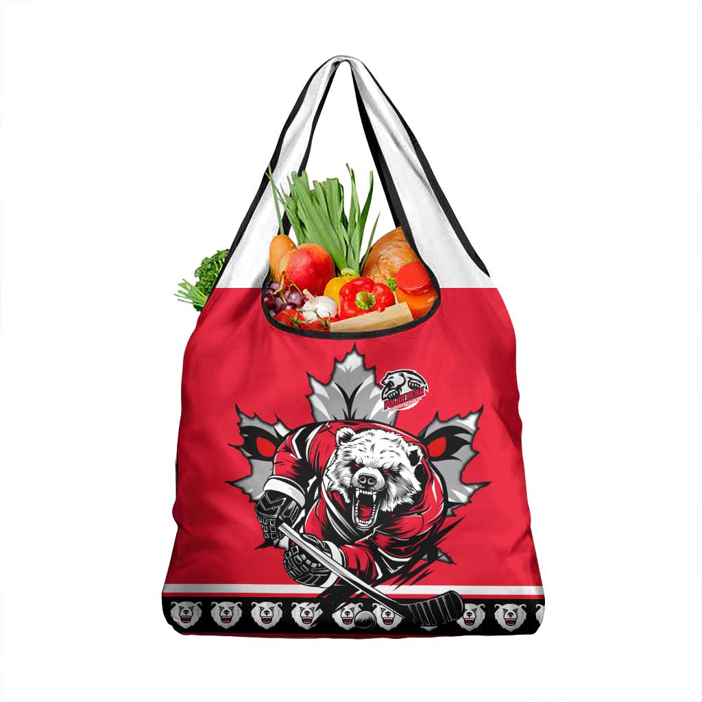 Polar Bear Hockey Canada Grocery Bag Maple Leaf Ice Warrior
