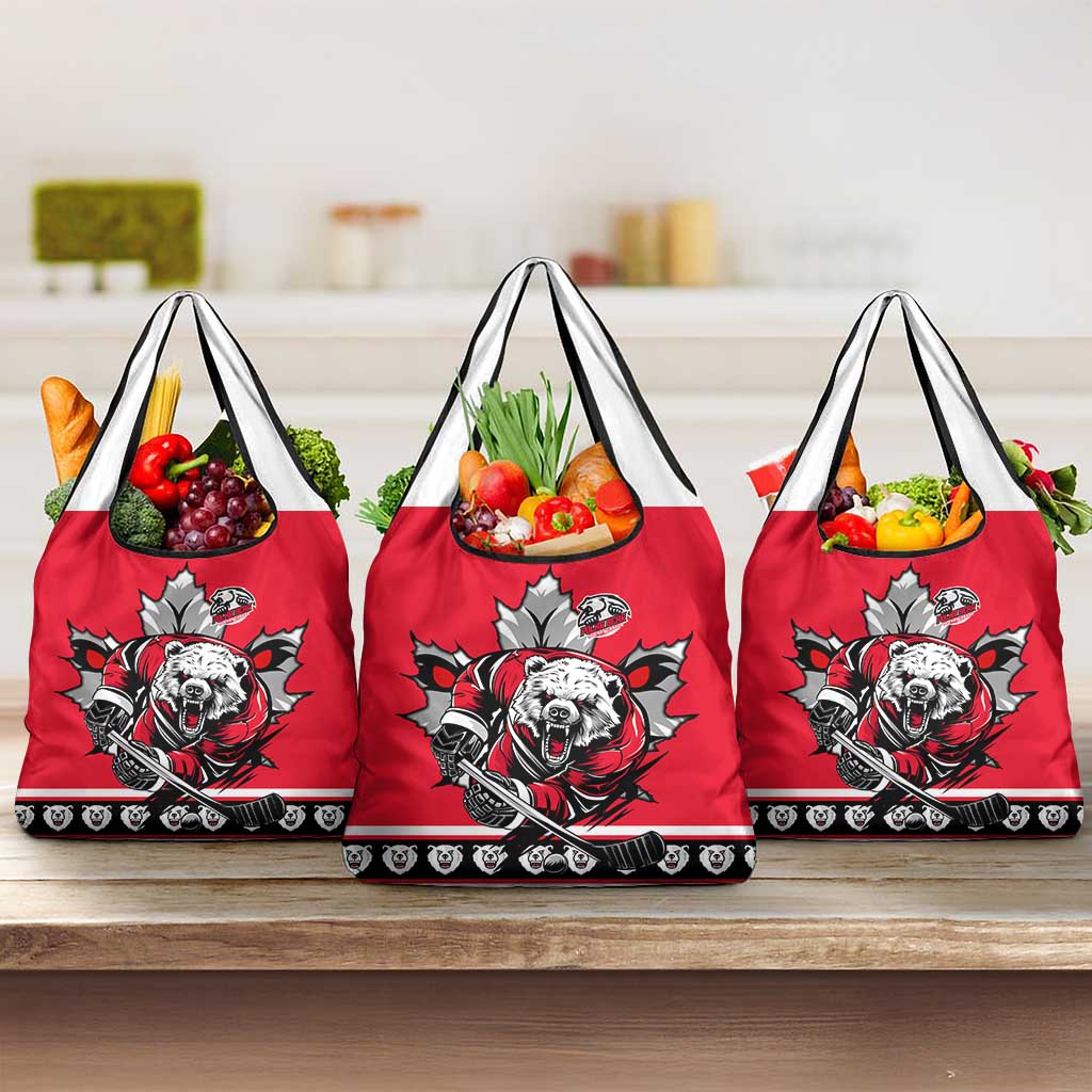 Polar Bear Hockey Canada Grocery Bag Maple Leaf Ice Warrior