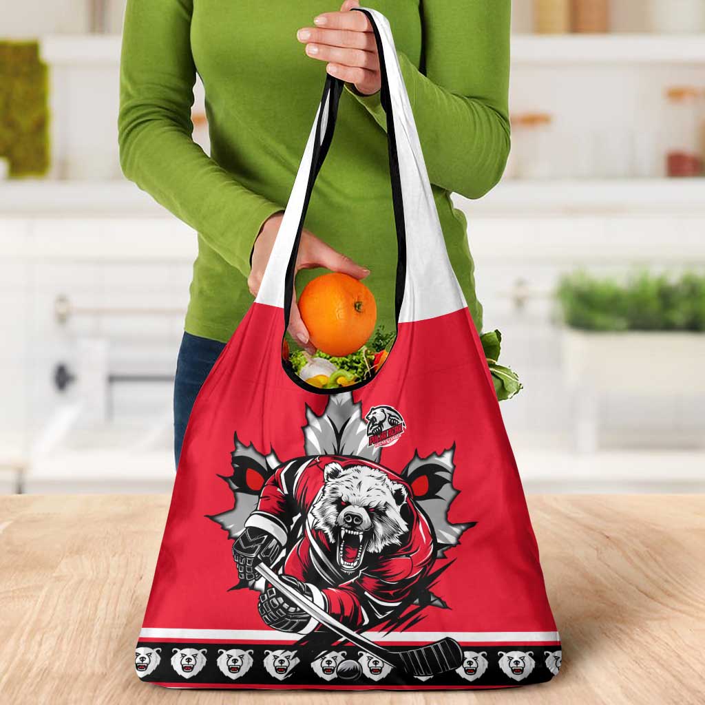 Polar Bear Hockey Canada Grocery Bag Maple Leaf Ice Warrior