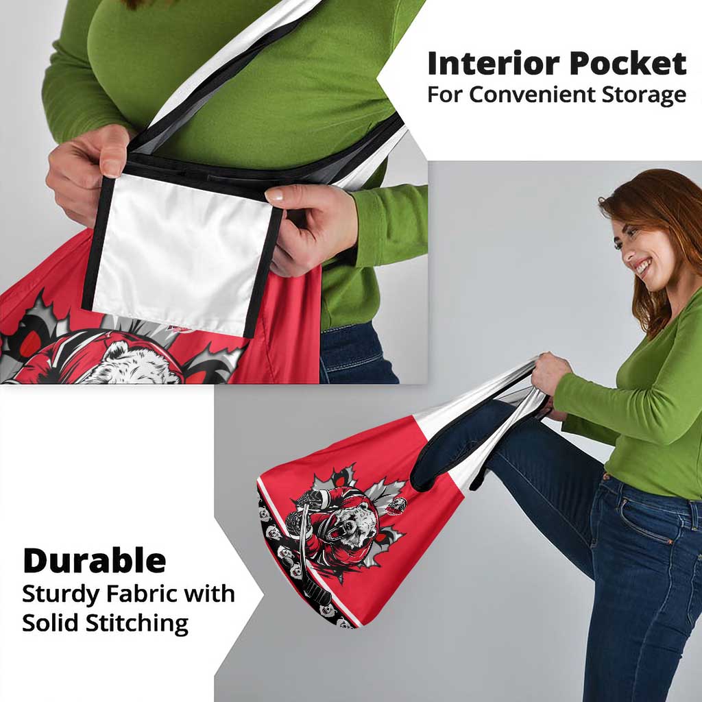 Polar Bear Hockey Canada Grocery Bag Maple Leaf Ice Warrior