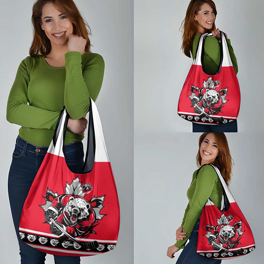 Polar Bear Hockey Canada Grocery Bag Maple Leaf Ice Warrior