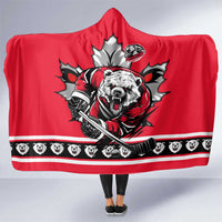 Polar Bear Hockey Canada Hooded Blanket Maple Leaf Ice Warrior