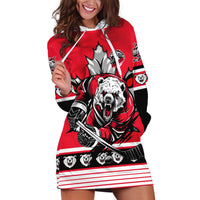 Personalized Polar Bear Hockey Canada Hoodie Dress Maple Leaf Ice Warrior