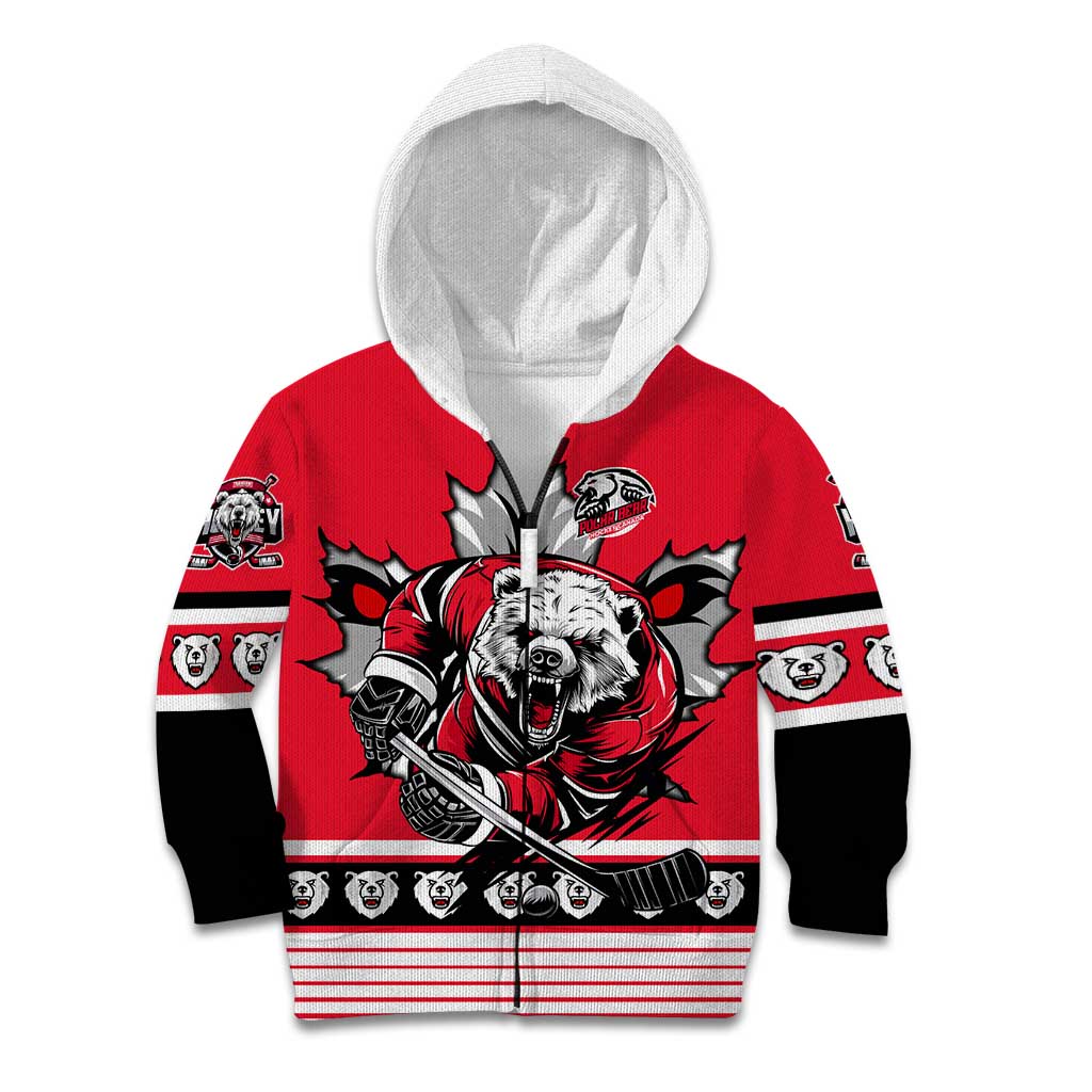 Personalized Polar Bear Hockey Canada Kid Hoodie Maple Leaf Ice Warrior