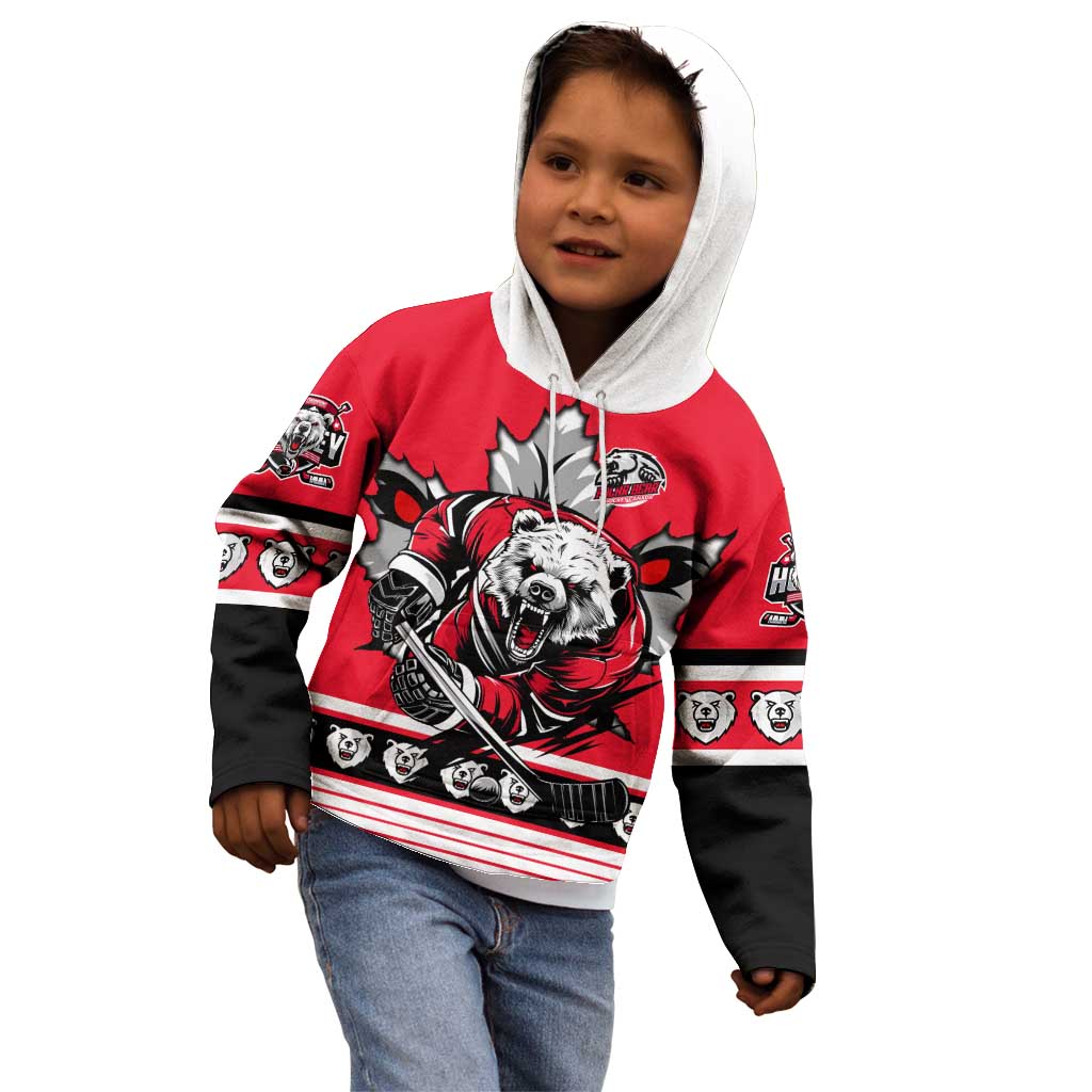 Personalized Polar Bear Hockey Canada Kid Hoodie Maple Leaf Ice Warrior