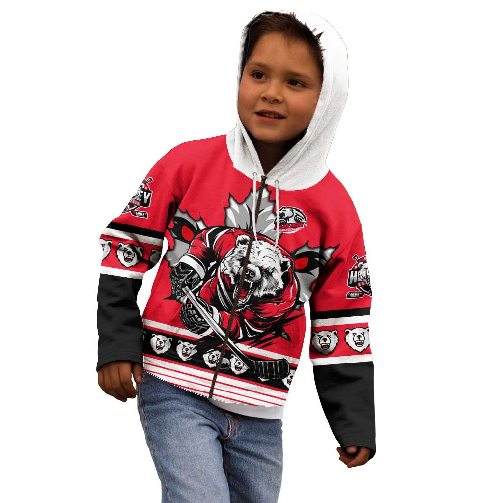 Personalized Polar Bear Hockey Canada Kid Hoodie Maple Leaf Ice Warrior