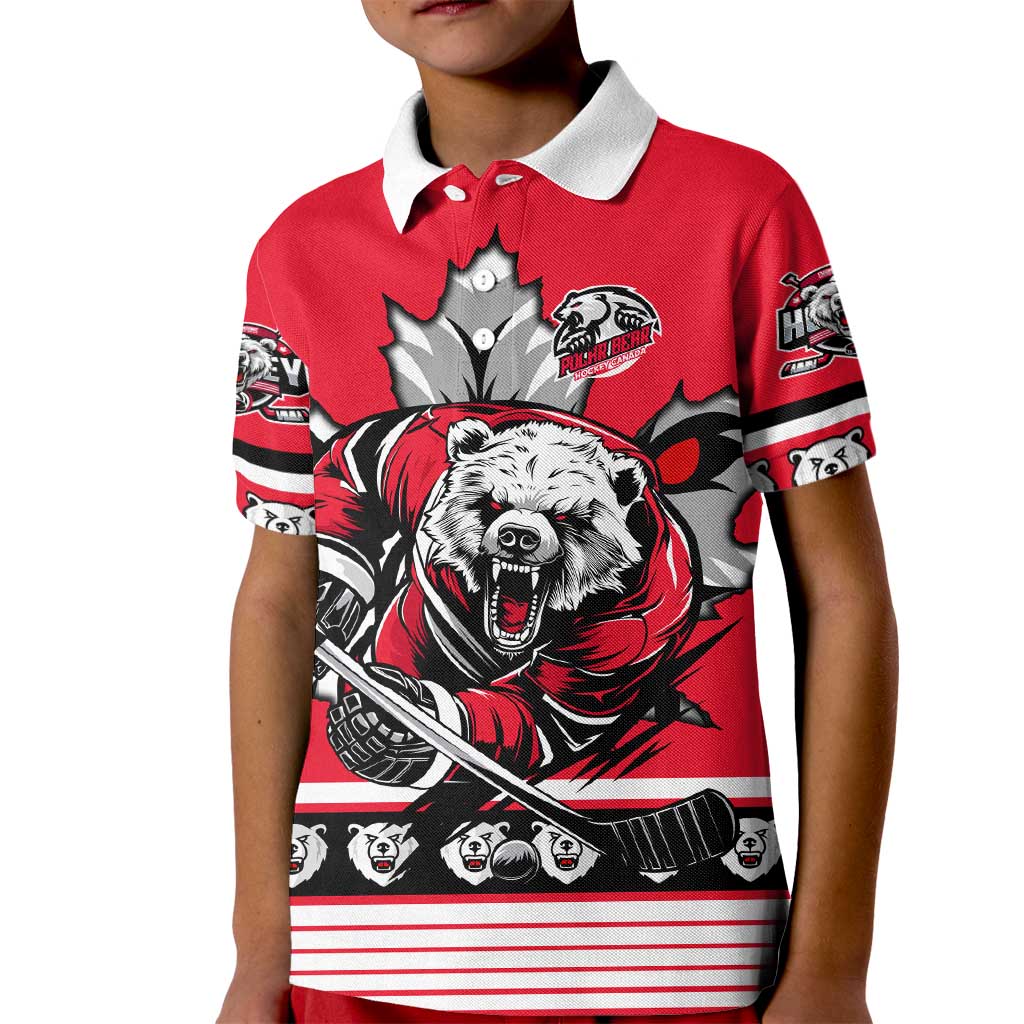 Personalized Polar Bear Hockey Canada Kid Polo Shirt Maple Leaf Ice Warrior