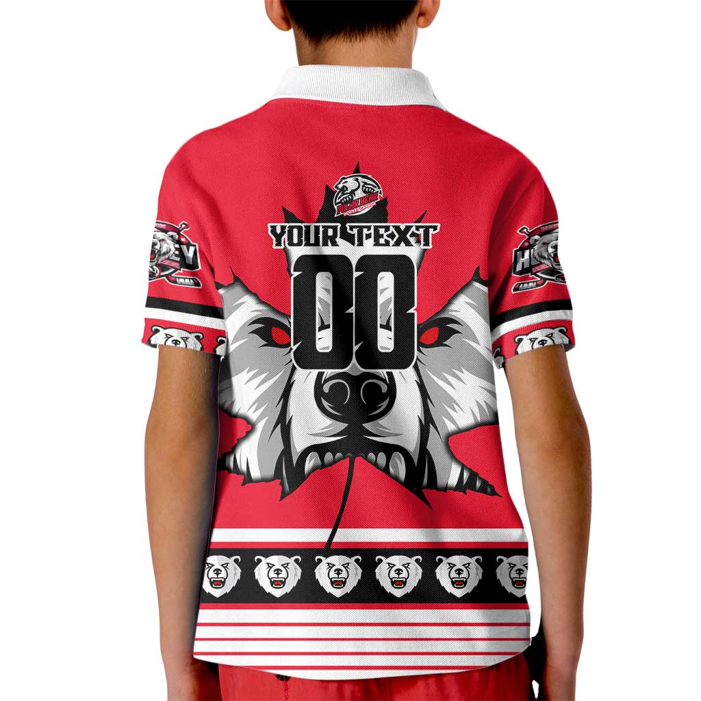Personalized Polar Bear Hockey Canada Kid Polo Shirt Maple Leaf Ice Warrior