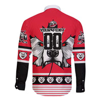 Personalized Polar Bear Hockey Canada Long Sleeve Button Shirt Maple Leaf Ice Warrior