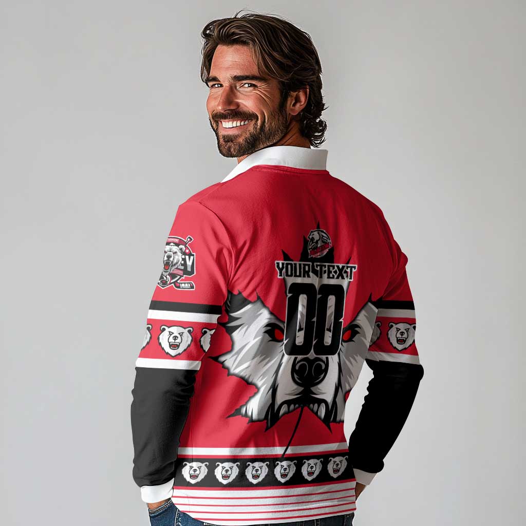 Personalized Polar Bear Hockey Canada Long Sleeve Polo Shirt Maple Leaf Ice Warrior
