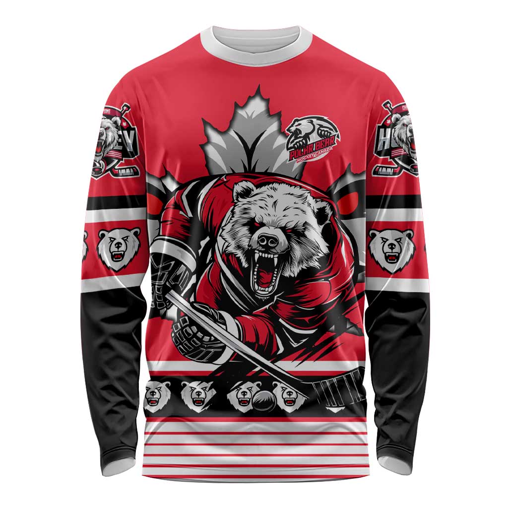Personalized Polar Bear Hockey Canada Long Sleeve Shirt Maple Leaf Ice Warrior