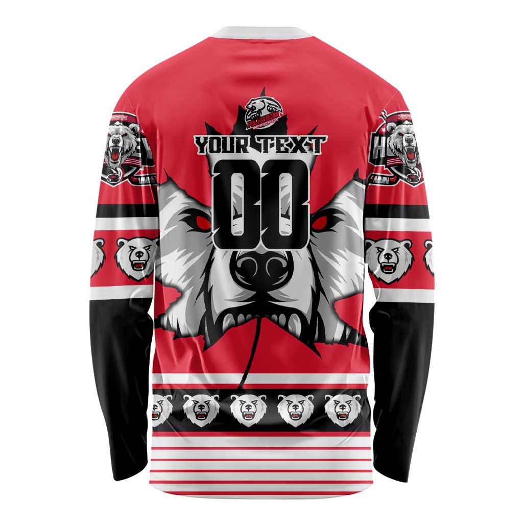 Personalized Polar Bear Hockey Canada Long Sleeve Shirt Maple Leaf Ice Warrior