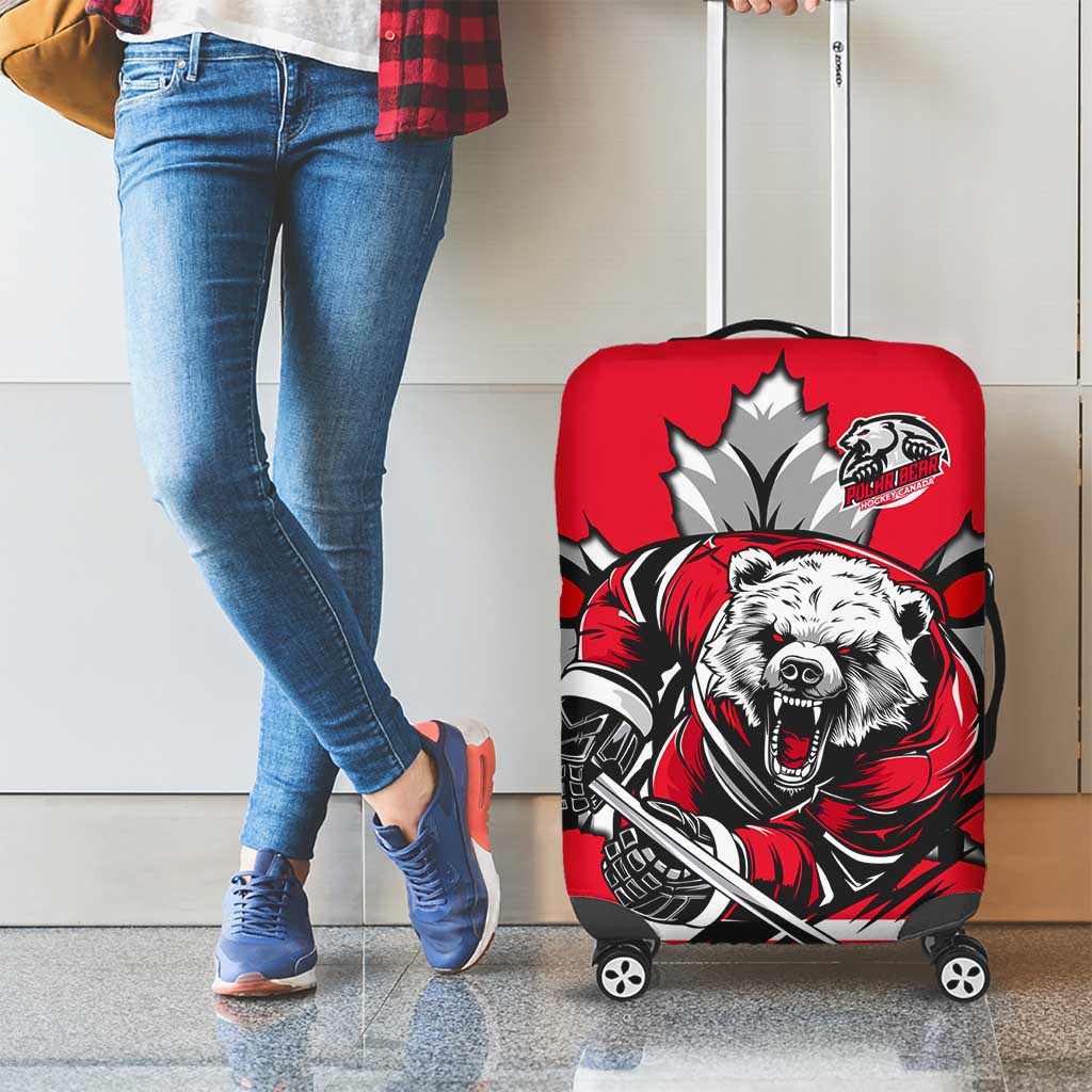 Polar Bear Hockey Canada Luggage Cover Maple Leaf Ice Warrior