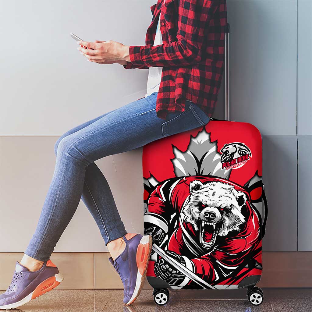 Polar Bear Hockey Canada Luggage Cover Maple Leaf Ice Warrior