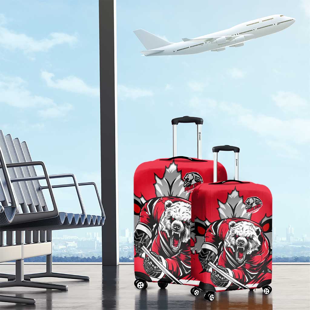 Polar Bear Hockey Canada Luggage Cover Maple Leaf Ice Warrior