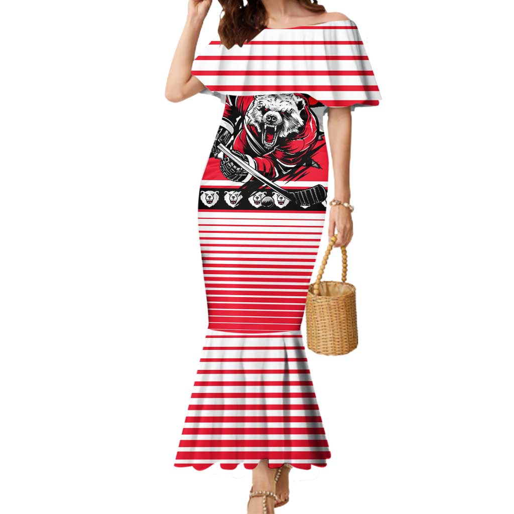 Personalized Polar Bear Hockey Canada Mermaid Dress Maple Leaf Ice Warrior
