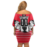 Personalized Polar Bear Hockey Canada Off Shoulder Short Dress Maple Leaf Ice Warrior