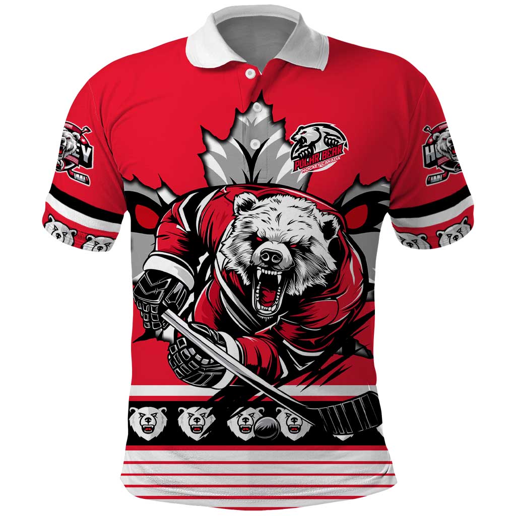 Personalized Polar Bear Hockey Canada Polo Shirt Maple Leaf Ice Warrior