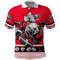 Personalized Polar Bear Hockey Canada Polo Shirt Maple Leaf Ice Warrior