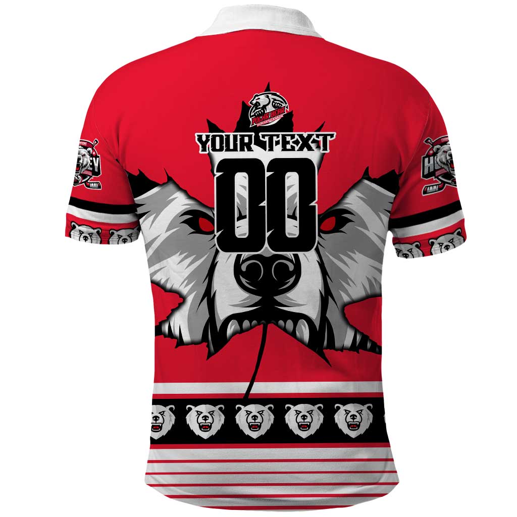 Personalized Polar Bear Hockey Canada Polo Shirt Maple Leaf Ice Warrior