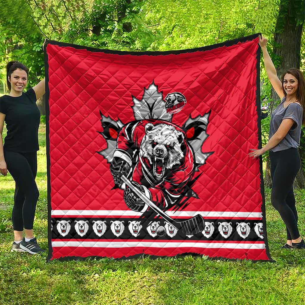 Polar Bear Hockey Canada Quilt Maple Leaf Ice Warrior