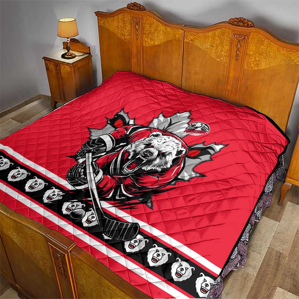 Polar Bear Hockey Canada Quilt Maple Leaf Ice Warrior