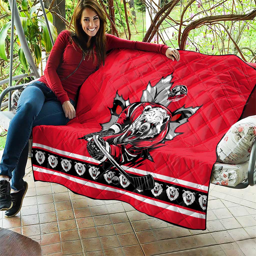Polar Bear Hockey Canada Quilt Maple Leaf Ice Warrior
