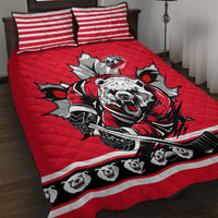 Polar Bear Hockey Canada Quilt Bed Set Maple Leaf Ice Warrior