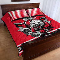Polar Bear Hockey Canada Quilt Bed Set Maple Leaf Ice Warrior