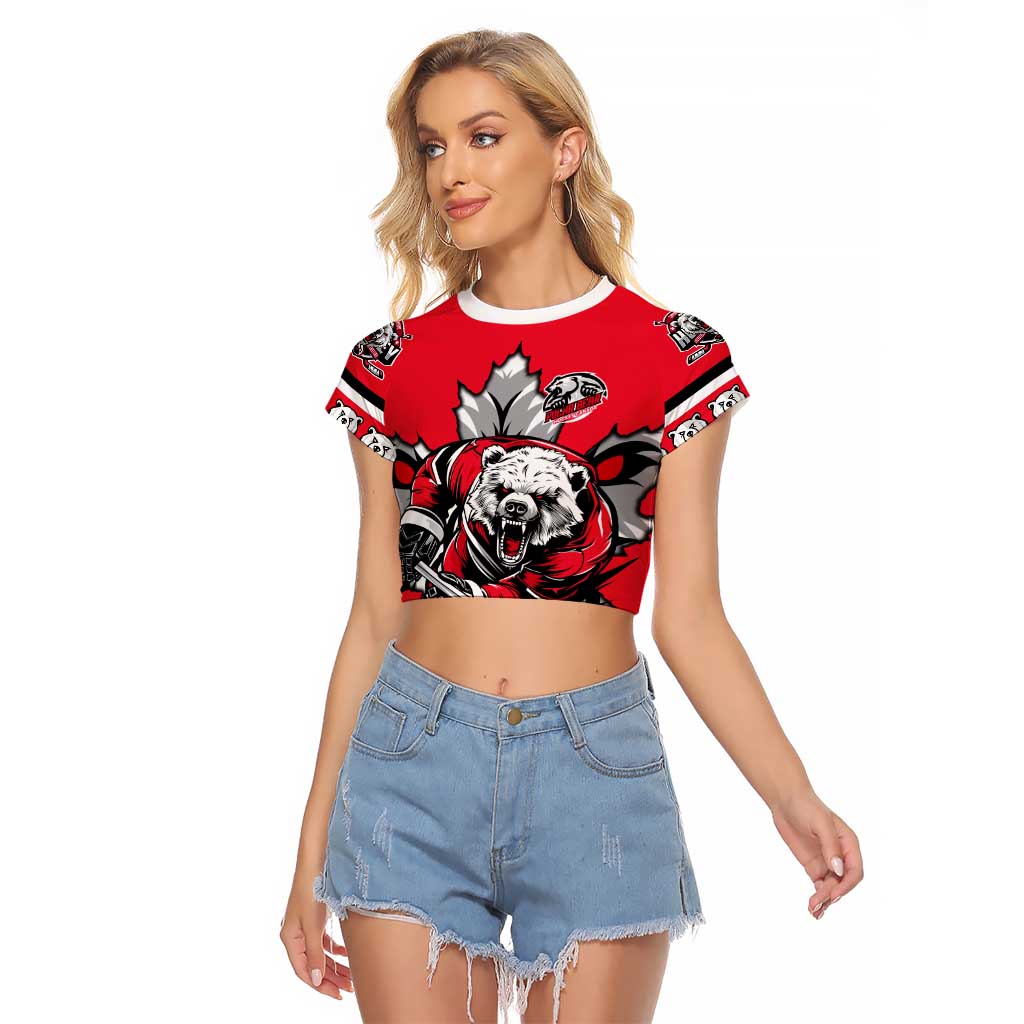 Personalized Polar Bear Hockey Canada Raglan Cropped T Shirt Maple Leaf Ice Warrior